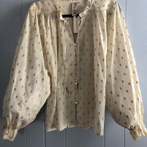 Anthropologie Dolan Gold Polka Dot Blouse Metallic